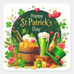 Pegatina Cuadrada Feliz Celebración del Día de San Patricio