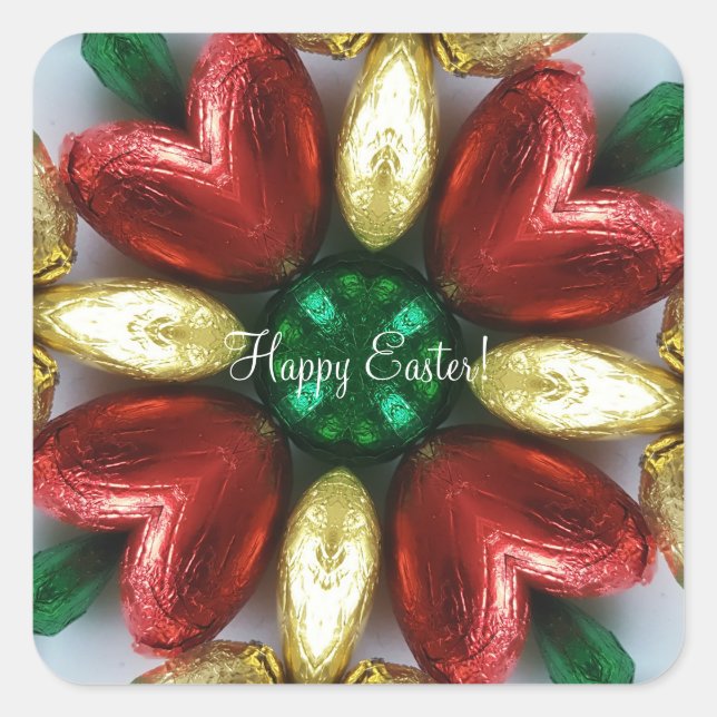 Pegatina Cuadrada Feliz chocolate de Pascua Huevos Flor Kaleidoscope (Anverso)
