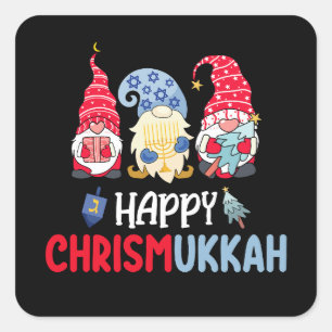 Pegatina Cuadrada Feliz Chrismukkah Gnomes Hanukkah Feliz Navidad