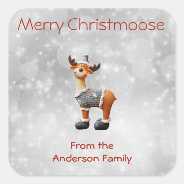 Pegatina Cuadrada Feliz Christmoose con sombrero (Anverso)