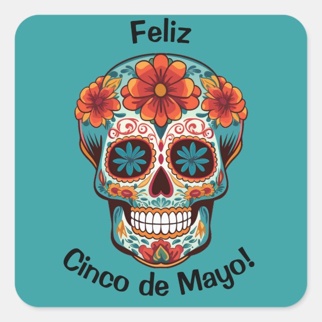Pegatina Cuadrada ¡Feliz Cinco de Mayo! Sugar Skull (Anverso)