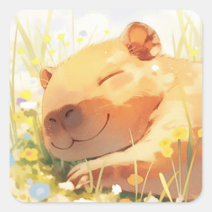 Pegatina Cuadrada Feliz como un capibara