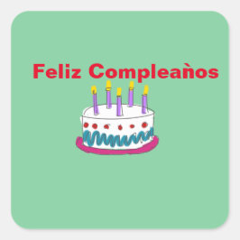 PEGATINA CUADRADA FELIZ COMPLEAǸ OS BIRTHDAY CAKE