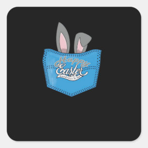 Pegatina Cuadrada Feliz Conejo de Peeking Pop de Pascua