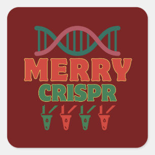 Pegatina Cuadrada ¡Feliz CRISPR! tiempo de navidad, biotecnología