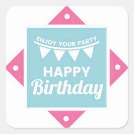 Pegatina Cuadrada Feliz cumpleaños