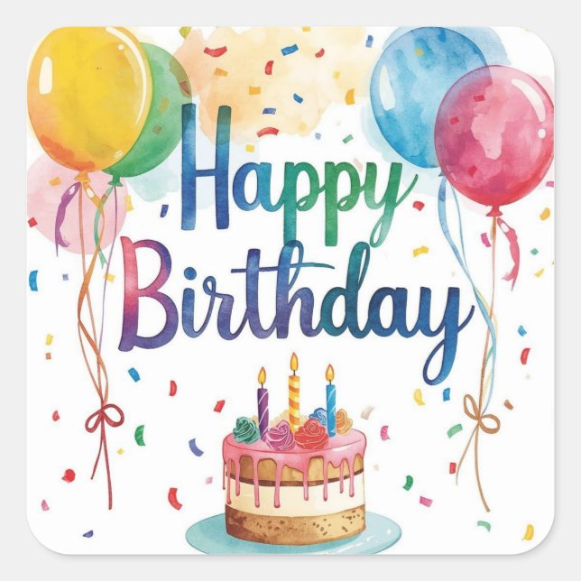 Pegatina Cuadrada Feliz Cumpleaños (Anverso)
