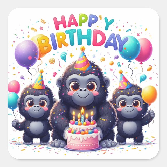 Pegatina Cuadrada Feliz cumpleaños (Anverso)