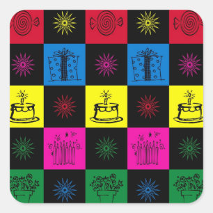 Pegatina Cuadrada Feliz cumpleaños