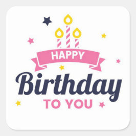 Pegatina Cuadrada Feliz cumpleaños