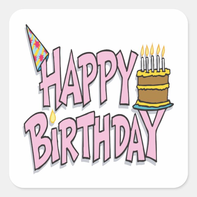 Pegatina Cuadrada Feliz cumpleaños (Anverso)
