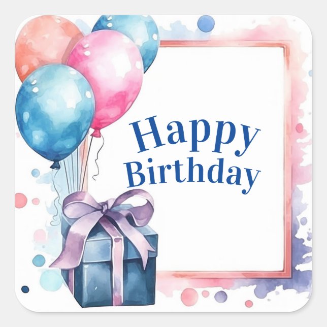 Pegatina Cuadrada Feliz cumpleaños (Anverso)