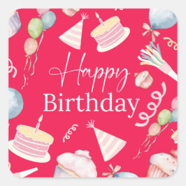 Pegatina Cuadrada Feliz cumpleaños