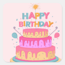 Pegatina Cuadrada Feliz cumpleaños