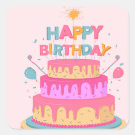 Pegatina Cuadrada Feliz cumpleaños