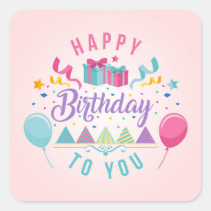 Pegatina Cuadrada Feliz cumpleaños