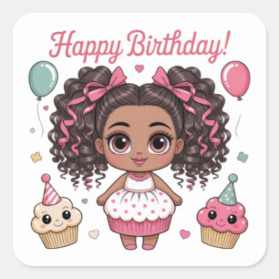 Pegatina Cuadrada Feliz Cumpleaños