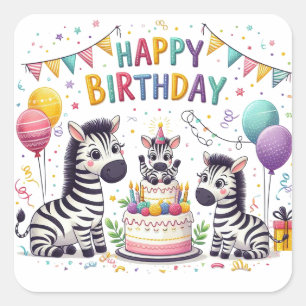 Pegatina Cuadrada Feliz cumpleaños