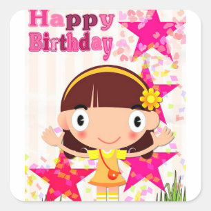 Pegatina Cuadrada Feliz cumpleaños