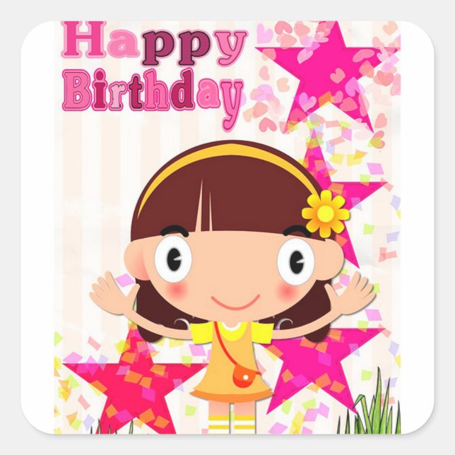 Pegatina Cuadrada Feliz cumpleaños (Anverso)