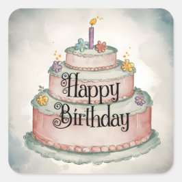 Pegatina Cuadrada Feliz cumpleaños