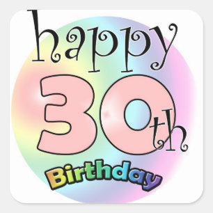 Pegatina Cuadrada Feliz cumpleaños 30 (en gasa)