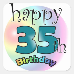 Pegatina Cuadrada Feliz cumpleaños 35 (negro)