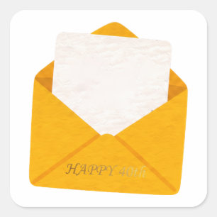 Pegatina Cuadrada Feliz cumpleaños 40 sobre dorado nota en blanco