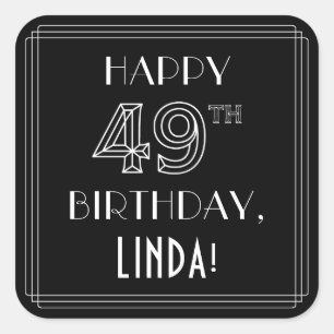 Pegatina Cuadrada FELIZ CUMPLEAÑOS 49; Estilo Art Deco; Nombre perso