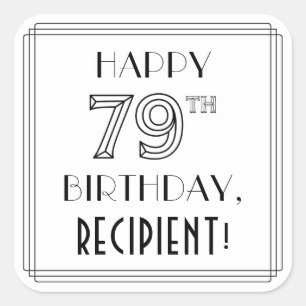 Pegatina Cuadrada FELIZ CUMPLEAÑOS 79, estilo Art Deco, nombre perso