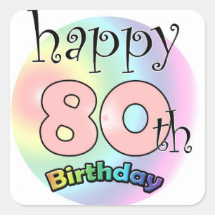 Pegatina Cuadrada Feliz cumpleaños 80 (gasa)