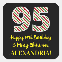 Pegatina Cuadrada Feliz cumpleaños 95 y Feliz Navidad, nombre person