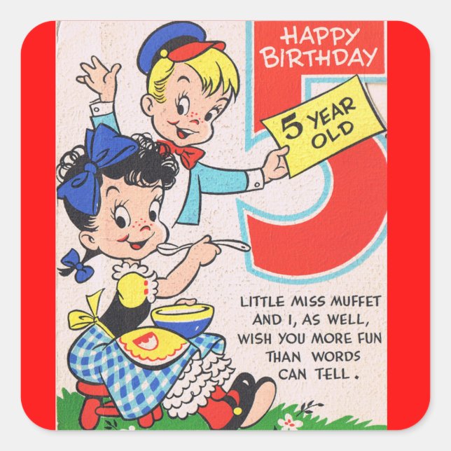 Pegatina Cuadrada Feliz cumpleaños a 5 años (Anverso)