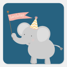 Pegatina Cuadrada Feliz cumpleaños a Elephant