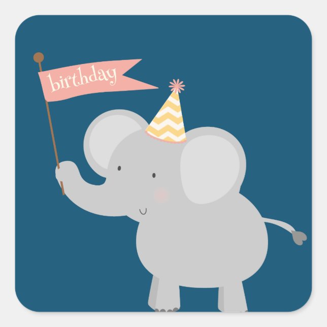 Pegatina Cuadrada Feliz cumpleaños a Elephant (Anverso)