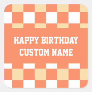 Pegatina Cuadrada Feliz cumpleaños amarillo gingham
