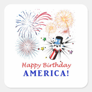 Pegatina Cuadrada Feliz cumpleaños América