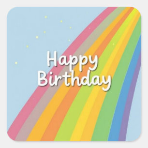 Pegatina Cuadrada Feliz Cumpleaños Arcoíris Brillante y Colorido