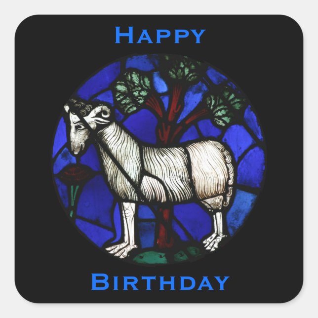 Pegatina Cuadrada Feliz cumpleaños Aries Ram Astrología del Oeste y  (Anverso)