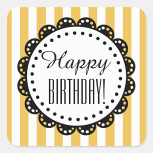 Pegatina Cuadrada Feliz cumpleaños, bandas de ORO Black Lace A04