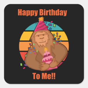 Pegatina Cuadrada Feliz cumpleaños, bigfoot Cupcake