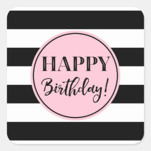 Pegatina Cuadrada Feliz cumpleaños Black Black Stripes Square Sti