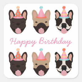 Pegatina Cuadrada Feliz cumpleaños Bulldog francés Fiestas Gorras ro