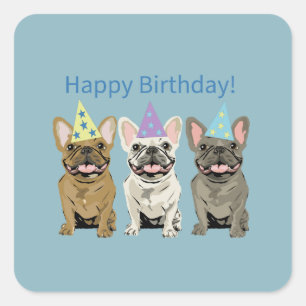 Pegatina Cuadrada ¡Feliz Cumpleaños! Bulldogs Franceses