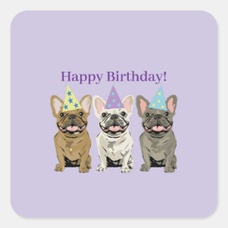 Pegatina Cuadrada ¡Feliz Cumpleaños! Bulldogs Franceses