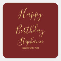 Feliz Cumpleaños Burgundy Dorado Rojo Oscuro Nombr