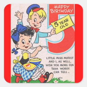 Pegatina Cuadrada Feliz cumpleaños, cinco años