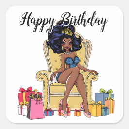 Pegatina Cuadrada Feliz cumpleaños con la Reina