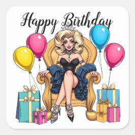 Pegatina Cuadrada Feliz cumpleaños con la Reina