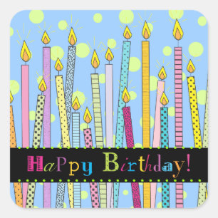 Pegatina Cuadrada ¡Feliz cumpleaños con las velas a montones!